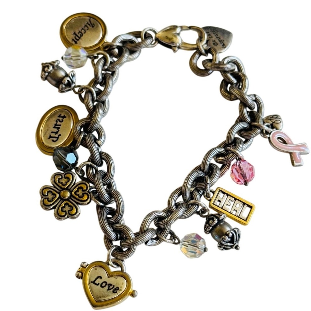 Brighton Power of Pink charm dangle Bracelet Inspirational swarovski crystal‎ 8"